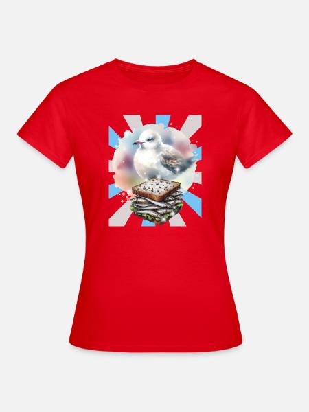 Fisch und Möwe Sandwich Illustration - Frauen T-Shirt - Rot