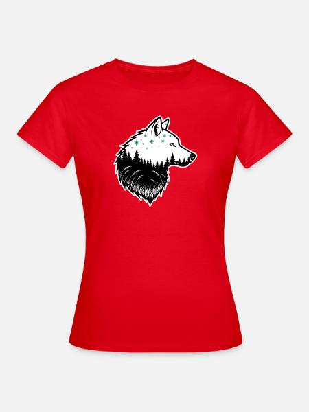 Wolf Silhouette Nachtwald Design - Frauen T-Shirt - Rot