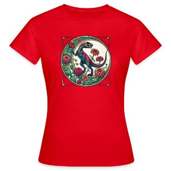 Lebendige Dinosaurier-Blumenkunst - Frauen T-Shirt - Rot - Vorne - AI Model Female 172 dark (172cm)