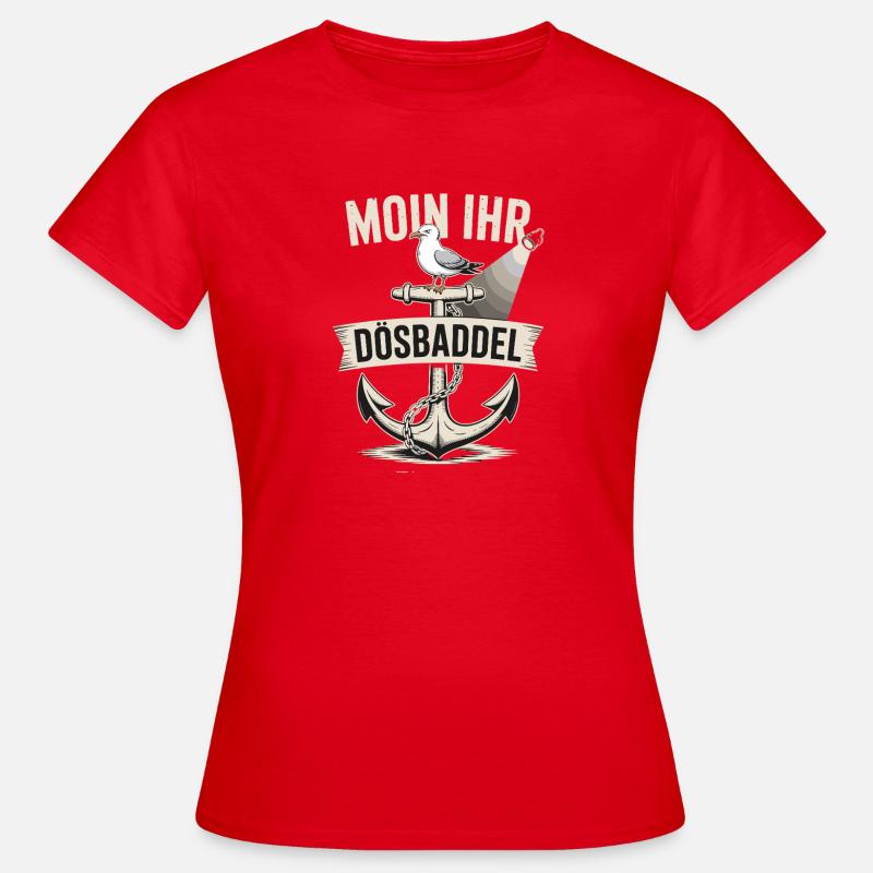  Moin Ihr Dösbaddel Maritimer Spruch Möwe Anker - Frauen T-Shirt - Rot
