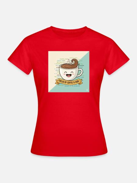 Happy Coffee Becher und Code - Frauen T-Shirt - Rot