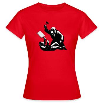 Un juge singe frappe des manifestants - T-shirt Femme - rouge - Devant - AI Model Female 172 dark (172cm)