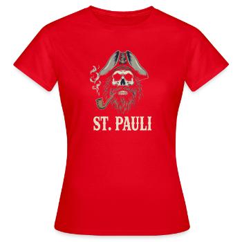 St.Pauli Kiez Hamburg Totenkopf Sankt Pauli - T-shirt Femme - rouge - Devant - AI Model Female 172 dark (172cm)