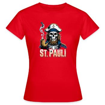 St.Pauli Kiez Hamburg Totenkopf Sankt Pauli - T-shirt Femme - rouge - Devant - AI Model Female 172 dark (172cm)
