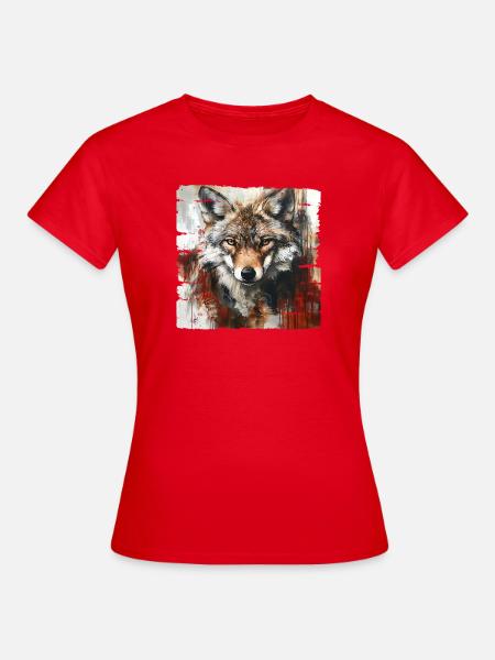 Ausdrucksstarker Wolfporträt Kunstdesign - Frauen T-Shirt - Rot