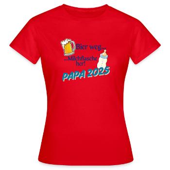 Papa 2025 – Bière partie, bouteille de lait ici ! - T-shirt Femme - rouge - Devant - AI Model Female 172 dark (172cm)
