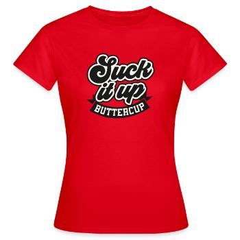 Humorvolle Textgestaltung mit Butterblume - Frauen T-Shirt - Rot - Vorne - AI Model Female 172 dark (172cm)