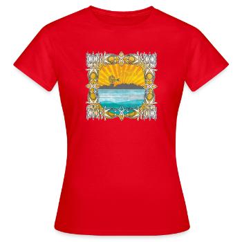 Sonnenaufgang am Meer Ornament Balearen - Frauen T-Shirt - Rot - Vorne - AI Model Female 172 dark (172cm)