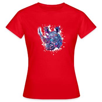 Nashorn Rhino Farbklecks - Frauen T-Shirt - Rot - Vorne - AI Model Female 172 dark (172cm)