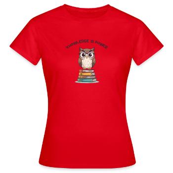 Knowledge is Power – Cute Owl on Books - Frauen T-Shirt - Rot - Vorne - AI Model Female 172 dark (172cm)