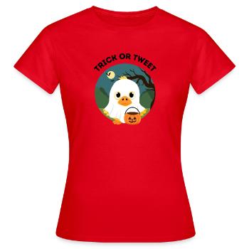 Trick or Tweet – Canard mignon d’Halloween - T-shirt Femme - rouge - Devant - AI Model Female 172 dark (172cm)