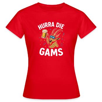 Hurray the chamois – Funny après-ski & alpine pasture saying - Women's T-Shirt - red - Front - AI Model Female 172 dark (172cm)