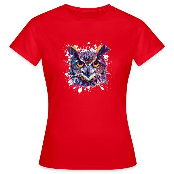  Eulenkopf Splatter - Frauen T-Shirt - Rot - Vorne - AI Model Female 172 dark (172cm)
