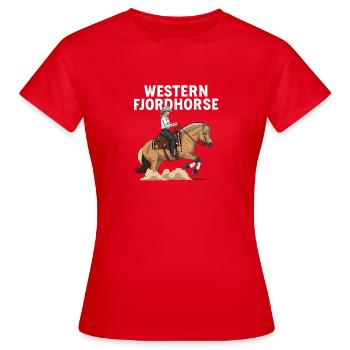 Cavalier à cheval du fjord de l’Ouest - T-shirt Femme - rouge - Devant - AI Model Female 172 dark (172cm)