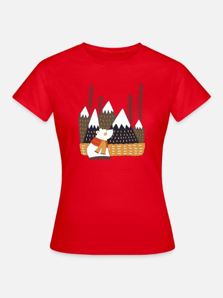 Winterwald mit Eisbär - Frauen T-Shirt - Rot