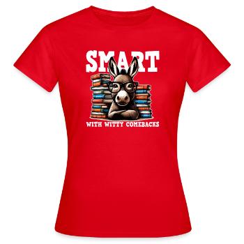 Gelehrter Esel und Stapel Bücher - Frauen T-Shirt - Rot - Vorne - AI Model Female 172 dark (172cm)