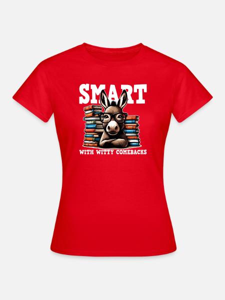 Gelehrter Esel und Stapel Bücher - Frauen T-Shirt - Rot