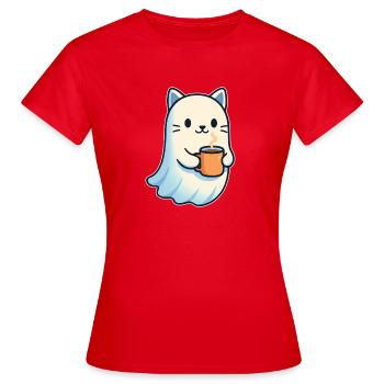 Kaffeegeist Katze mit Becher - Frauen T-Shirt - Rot - Vorne - AI Model Female 172 dark (172cm)