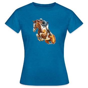 Galloping rider in leap - Women's T-Shirt - antique blue sapphire heather - Front - AI Model Female 172 dark (172cm)