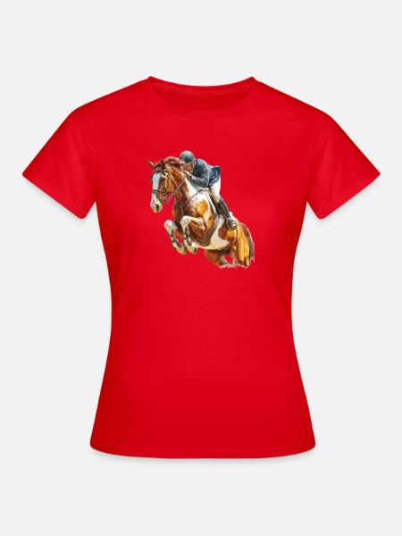 Galoppierender Reiter im Sprung - Frauen T-Shirt - Rot