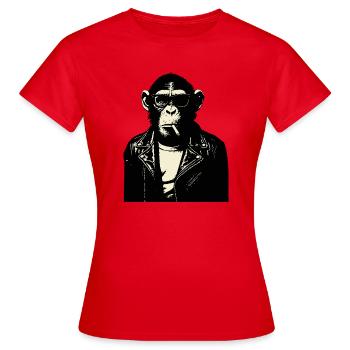 Chimp Rebel Biker Illustration - Women's T-Shirt - red - Front - AI Model Female 172 dark (172cm)
