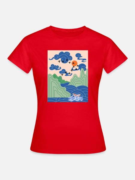 Korean Art Design mit Kranichen & Origami Boot - Frauen T-Shirt - Rot