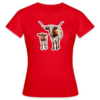 Longhorn with Calf – Western Classic - Women's T-Shirt - red - Front - AI Model Female 172 dark (172cm)