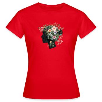 Woman head silhouette with floral wreath - Women's T-Shirt - red - Front - AI Model Female 172 dark (172cm)