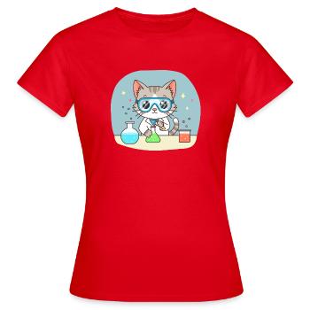 Wissenschaftlerin Katze im Labor Süßer Cartoon  - Frauen T-Shirt - Rot - Vorne - AI Model Female 172 dark (172cm)