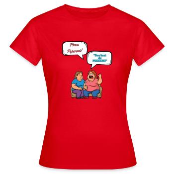 Caricature de Dispute de Pizza Pepperoni - T-shirt Femme - rouge - Devant - AI Model Female 172 dark (172cm)
