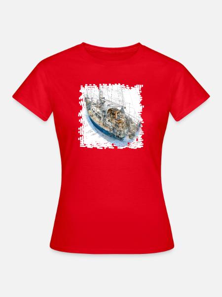Segelyacht Skizzen Overlay CAD-Design - Frauen T-Shirt - Rot