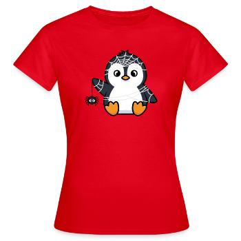 Funny Halloween Penguin with Spider Web Costume - Women's T-Shirt - red - Front - AI Model Female 172 dark (172cm)