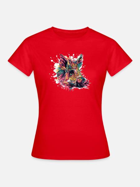 Farbexplosion Wildschwein Porträt - Frauen T-Shirt - Rot
