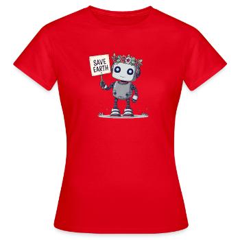 Cute Robot with Flower Crown – Save Earth - Women's T-Shirt - red - Front - AI Model Female 172 dark (172cm)