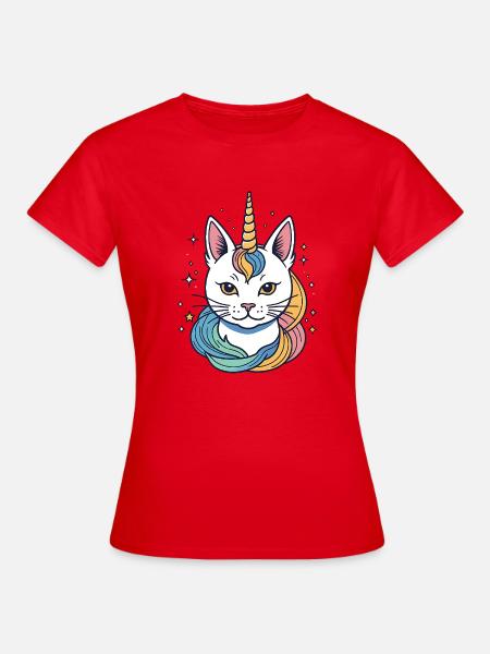 Chat Licorne Arc-en-Ciel - T-shirt Femme - rouge