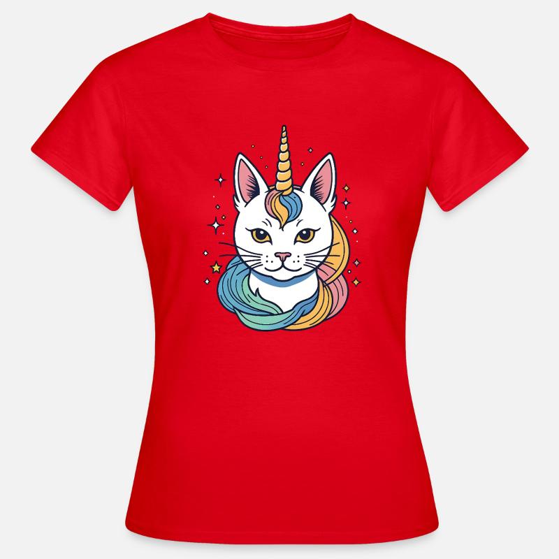 Chat Licorne Arc-en-Ciel - T-shirt Femme - rouge