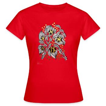 Fleurs botaniques aux accents dorés - T-shirt Femme - rouge - Devant - AI Model Female 172 dark (172cm)