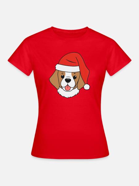 Hund mit Weihnachtsmütze - Frauen T-Shirt - Rot