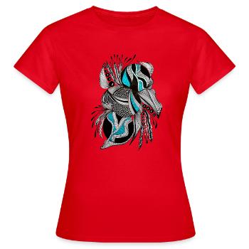 Motif d’écailles noirsturquoises - T-shirt Femme - rouge - Devant - AI Model Female 172 dark (172cm)