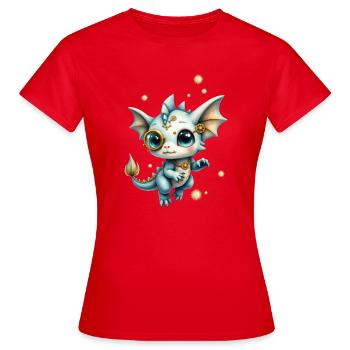 Steampunk Drache mit Lupe - Frauen T-Shirt - Rot - Vorne - AI Model Female 172 dark (172cm)