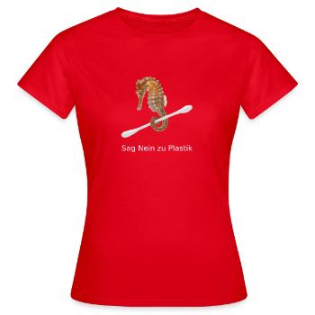 Seepferdchen gegen Plastik - Frauen T-Shirt - Rot - Vorne - AI Model Female 172 dark (172cm)