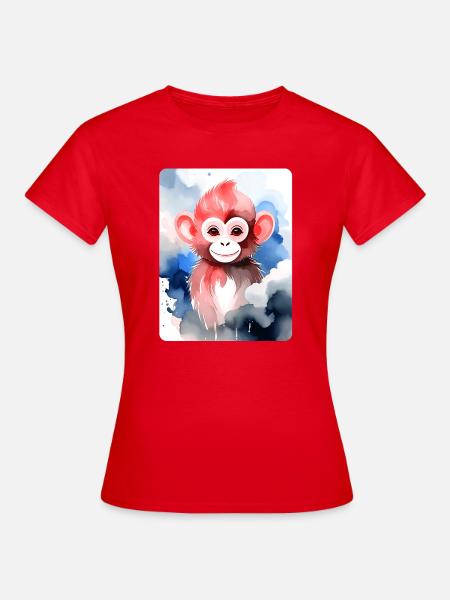 Kleiner Affe (Porträt) (Rotbraun) - Frauen T-Shirt - Rot