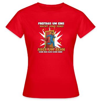 Fermeture anticipée le vendredi, à une heure ou dix heures - T-shirt Femme - rouge - Devant - AI Model Female 172 dark (172cm)