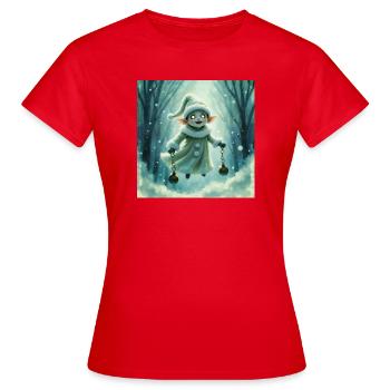 Winterelf mit Glocken - Frauen T-Shirt - Rot - Vorne - AI Model Female 172 dark (172cm)