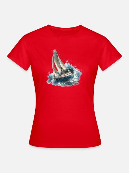 Segelboot im Sturm - Frauen T-Shirt - Rot