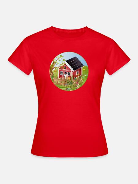 Kleines rotes Haus mit idyllischen Garten - Frauen T-Shirt - Rot