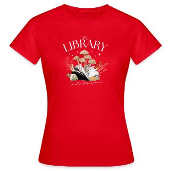 Library of the Mushroom Kingdom - Women's T-Shirt - red - Front - AI Model Female 172 dark (172cm)