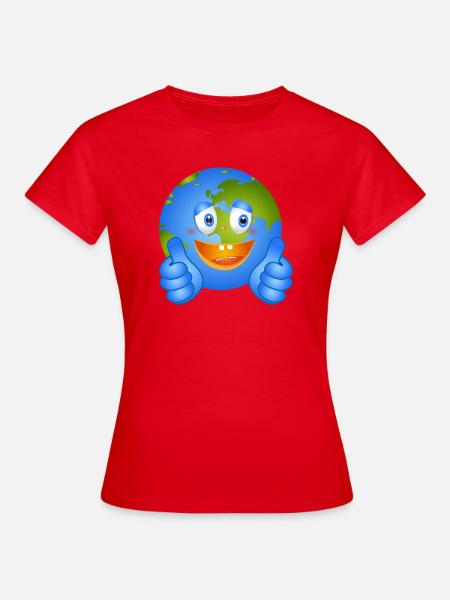 Fröhliche Erde mit Daumen nach oben – Comic Stil - Frauen T-Shirt - Rot