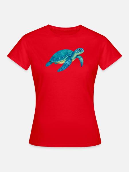 Blaue Meeresschildkröte Aquarell - Frauen T-Shirt - Rot