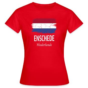 Enschede - Frauen T-Shirt - Rot - Vorne - AI Model Female 172 dark (172cm)